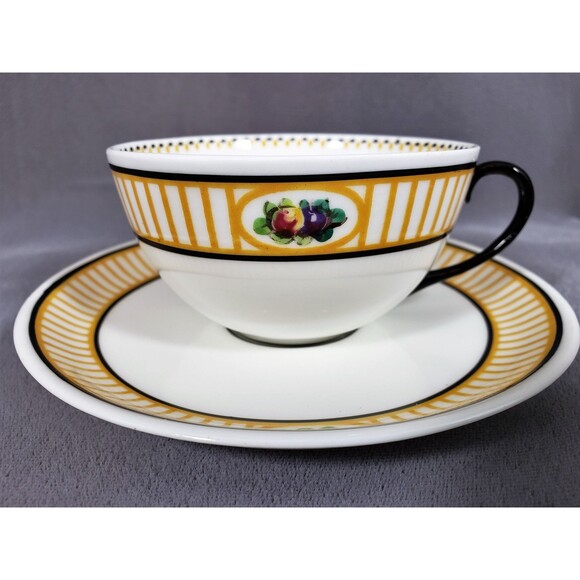 Rare 1912 Tea Cup Saucer Royal Doulton / Robert Allen Art Deco Fruit & Stripes - Picture 3 of 8